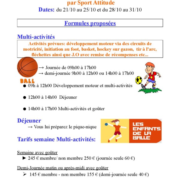 Stage multi-activites vacances de la Toussaint 2024